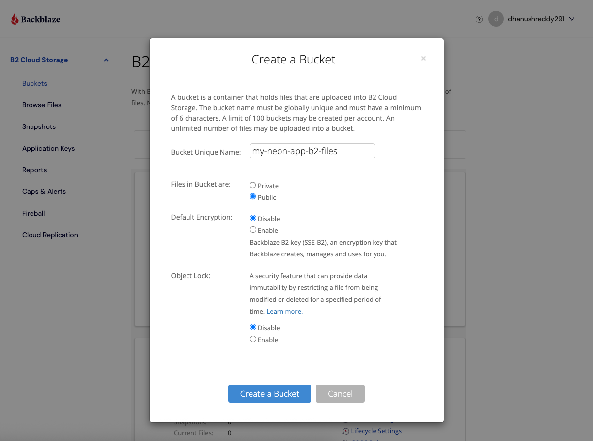 Create B2 Bucket