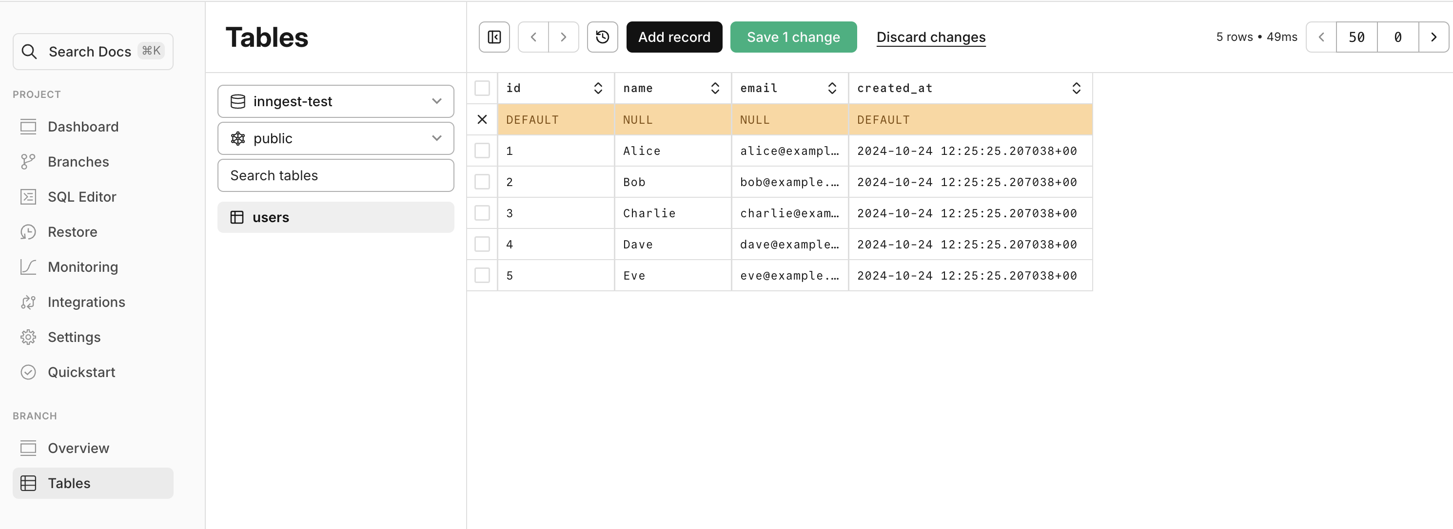 You can add a new record to the users table directly from the OptiTech console