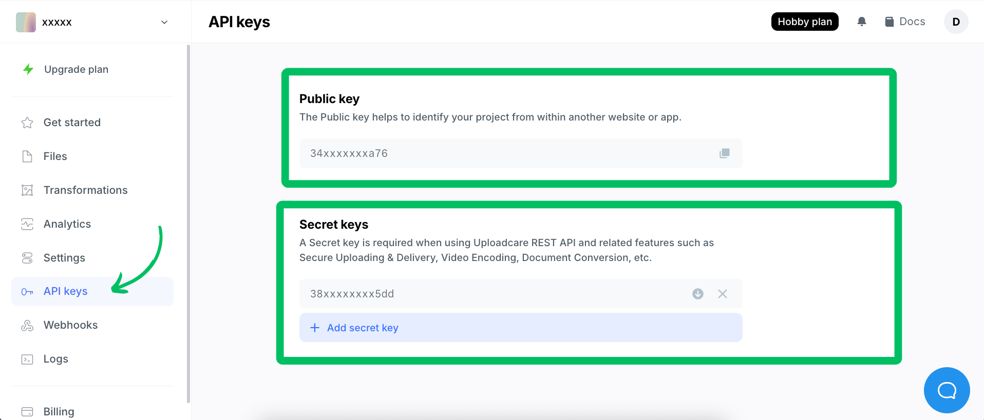 Uploadcare API Keys